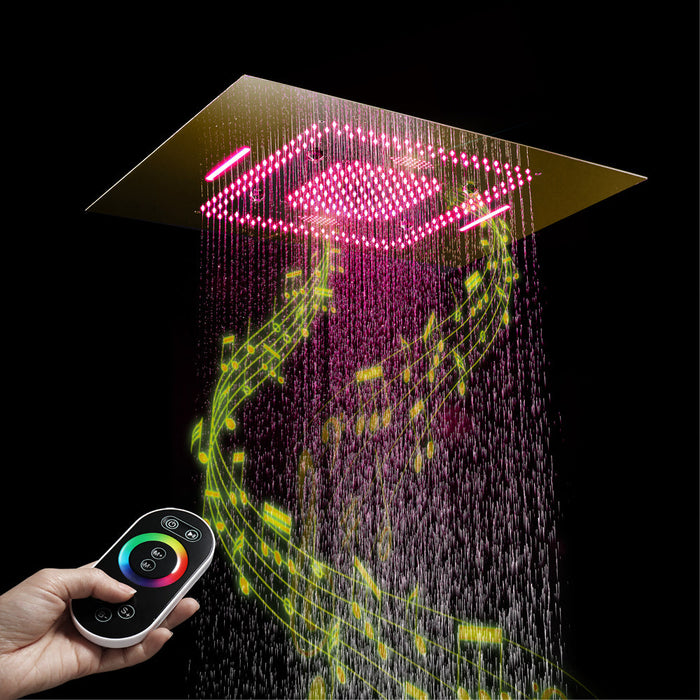 MALDIVES | Gold 31" Inch Luxury Complete Led Music Shower Set Rain / Waterfall / Mist Spray Functions 6 Body Jets & Hand Shower Smart Living and Technology