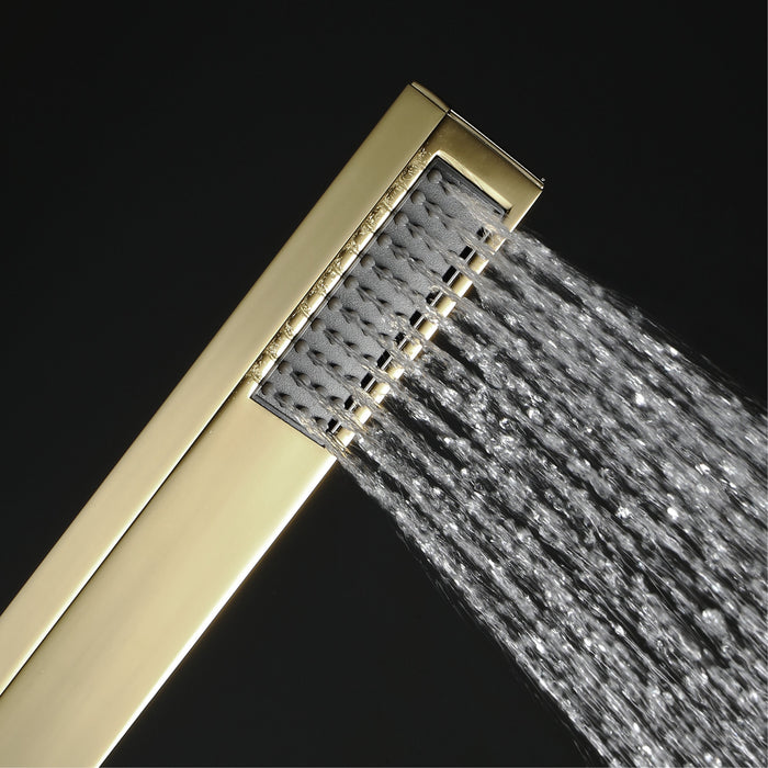 MULTNOMAH| 36 in Dual Showerhead Complete LED Music Shower Set 6 Body Jets 2x Wall Mounted Rainfall Showerhead Brushed Gold