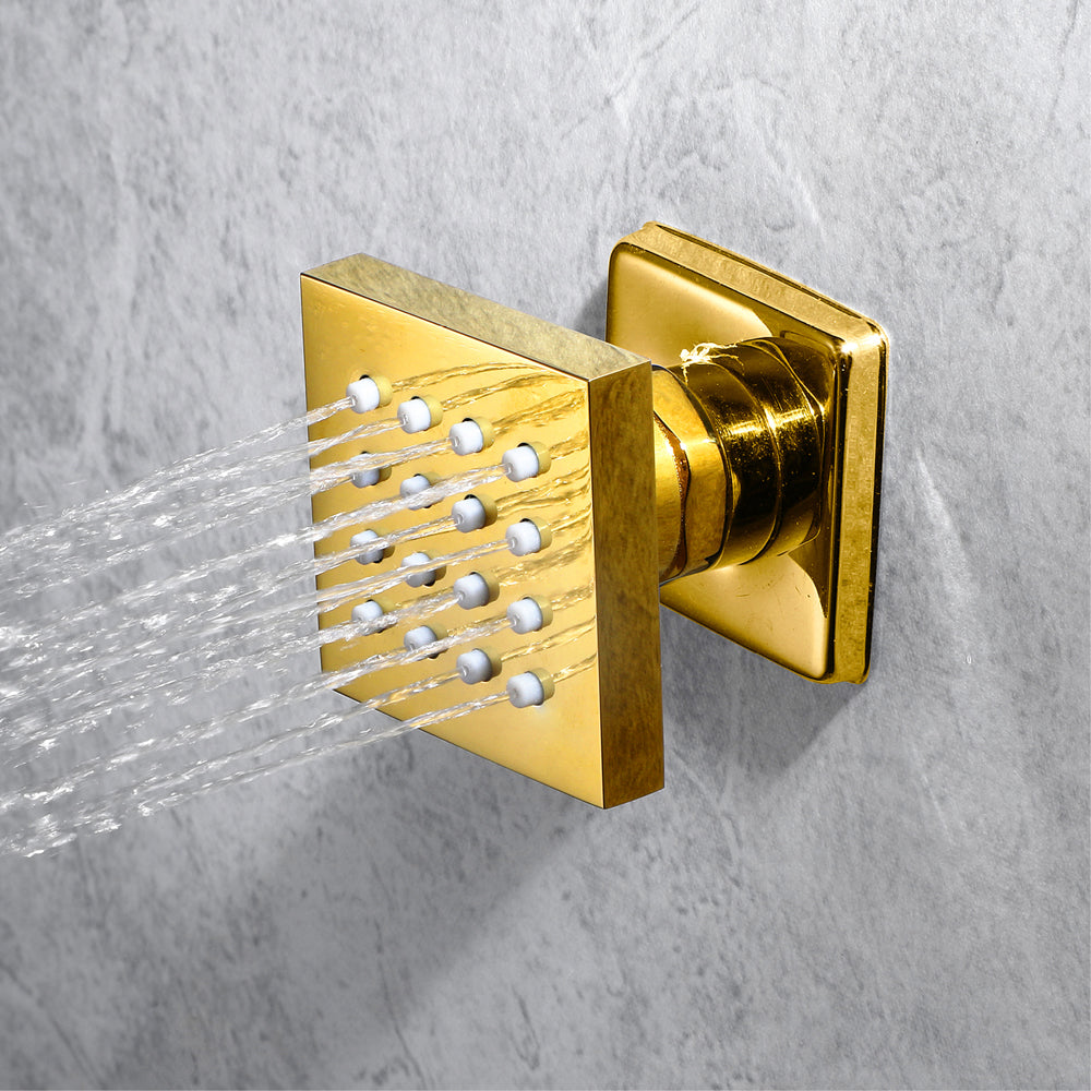 MONACO Gold | 20" x 20" Complete Luxury LED Music shower set Rainfall , Waterfall, Mist Spray 6x Body Jets Smart Living and Technology