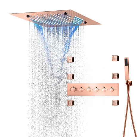 MONACO Rose Gold | 20" Complete Luxury LED Music shower set Rainfall , Waterfall, Mist Spray 6x Body Jets Smart Living and Technology