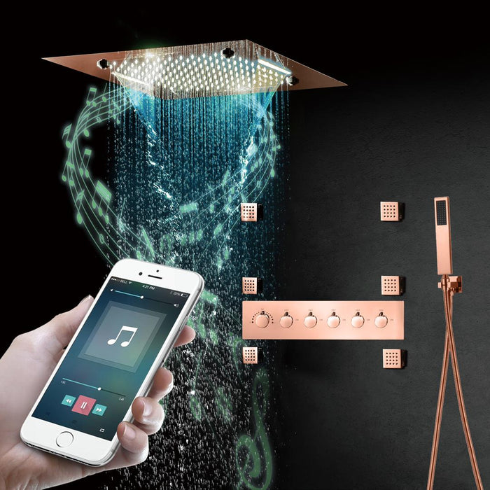 MONACO Rose Gold | 20" Complete Luxury LED Music shower set Rainfall , Waterfall, Mist Spray 6x Body Jets Smart Living and Technology