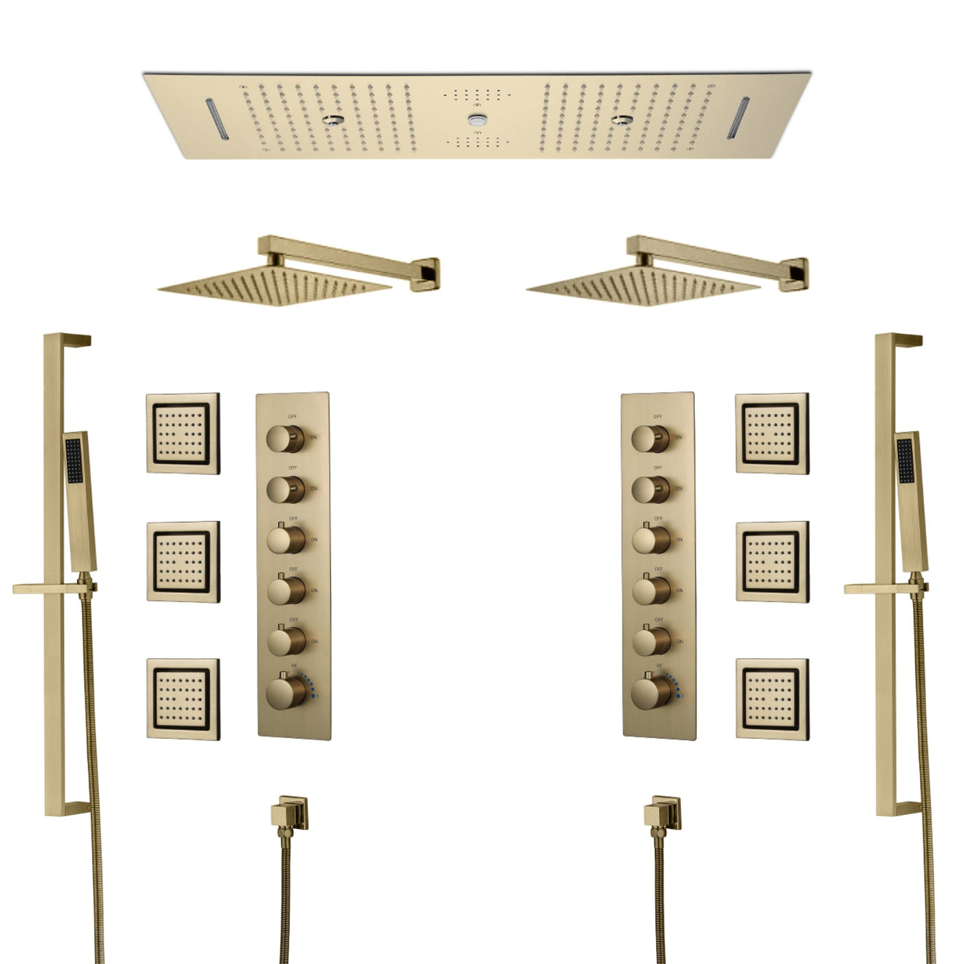 MULTNOMAH 36" IN DUAL SHOWERHEAD COMPLETE LED MUSIC SHOWER SET 6 BODY