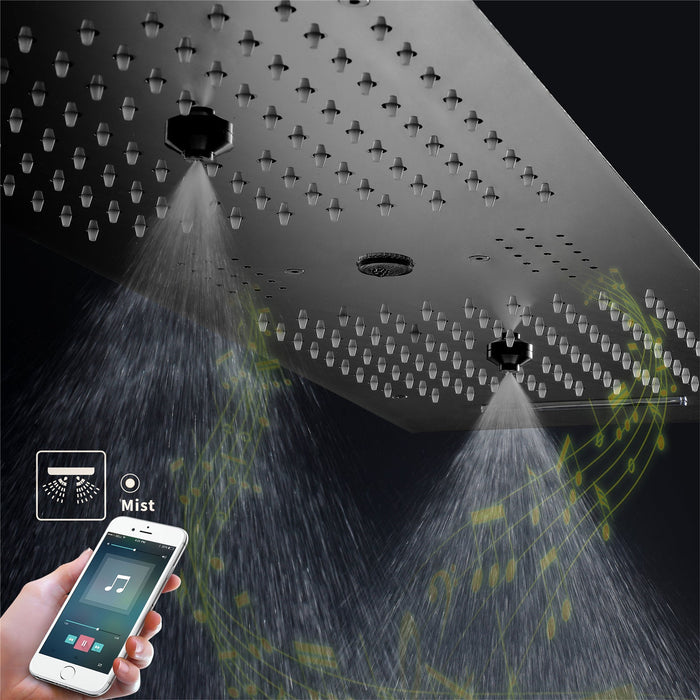 MULTNOMAH| 36" IN DUAL SHOWERHEAD COMPLETE LED MUSIC SHOWER SET  6 BODY JETS 2x WALL MOUNTED RAINFALL SHOWERHEAD Smart Living and Technology