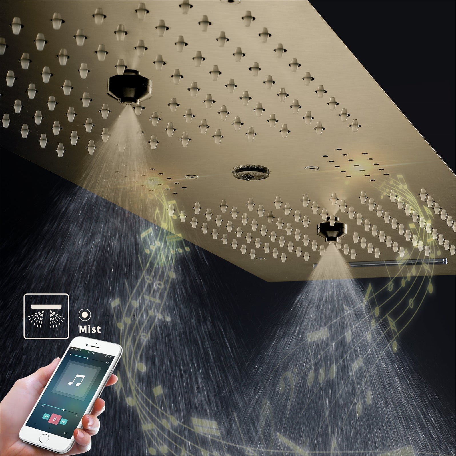MULTNOMAH 36" IN DUAL SHOWERHEAD COMPLETE LED MUSIC SHOWER SET 6 BODY