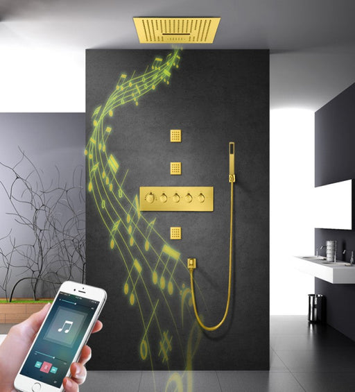 Nile Gold Complete "16x"16 Music LED Shower System Rain & Waterfall Functions Smart Living and Technology