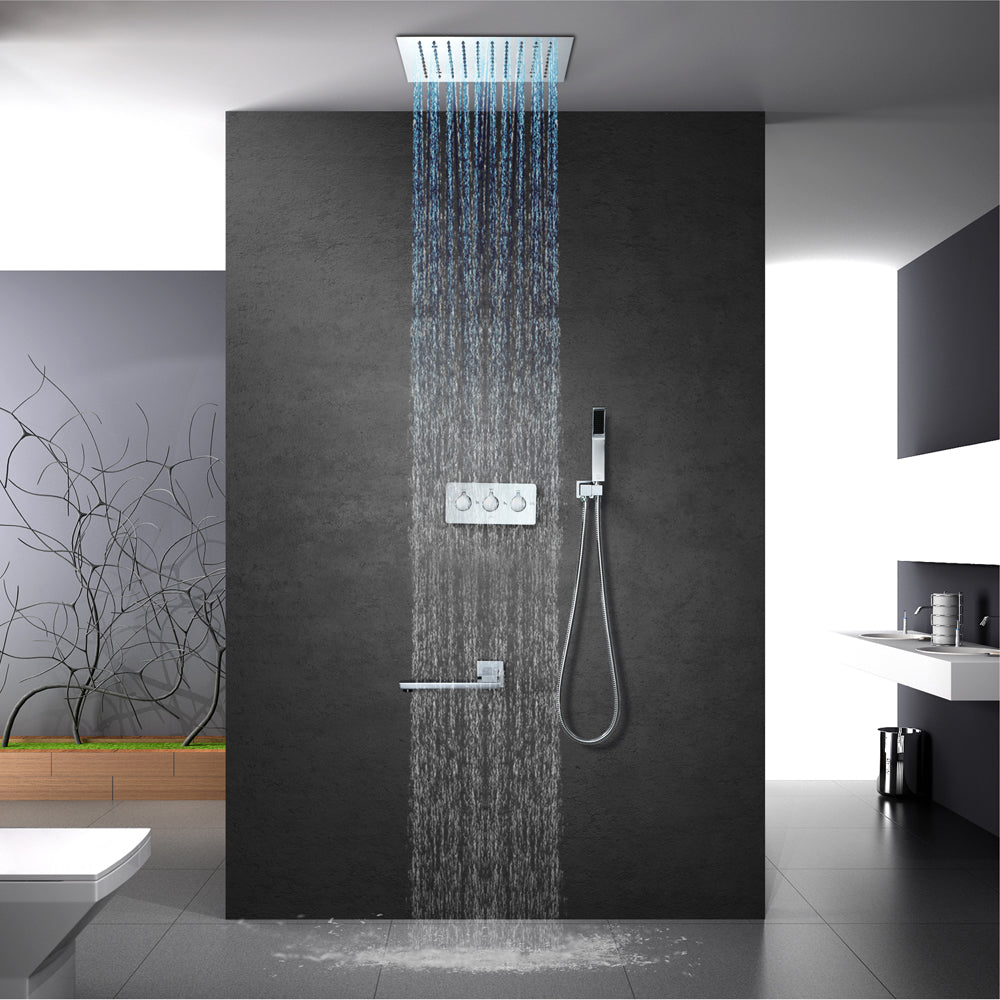 Queen Creek  "12x"12 LED Pressure Balanced  LED Rain Shower System - Available in Black & Chrome Smart Living and Technology