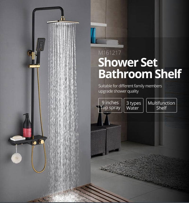 Rain  Thermostatic Shower System Black /Gold with Hand shower &Spout Smart Living and Technology