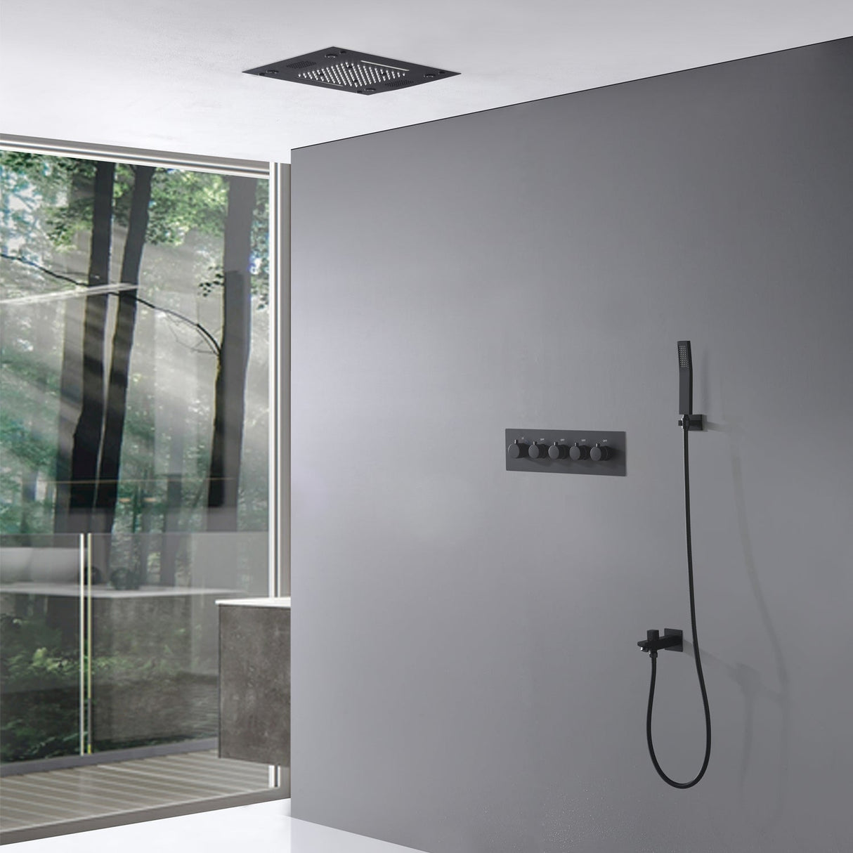 Sedona 15"x"15 Luxury Thermostatic LED Bluetooth Music Shower Set with Rain,Waterfall & Mist Spray Functions. Smart Living and Technology