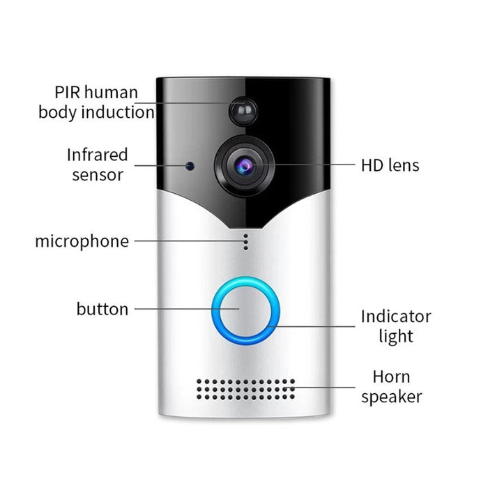Smart Doorbell Camera 1080P Wi-Fi With Chime PIR Motion Detection 2 Ways  Audio Clear Night Vision