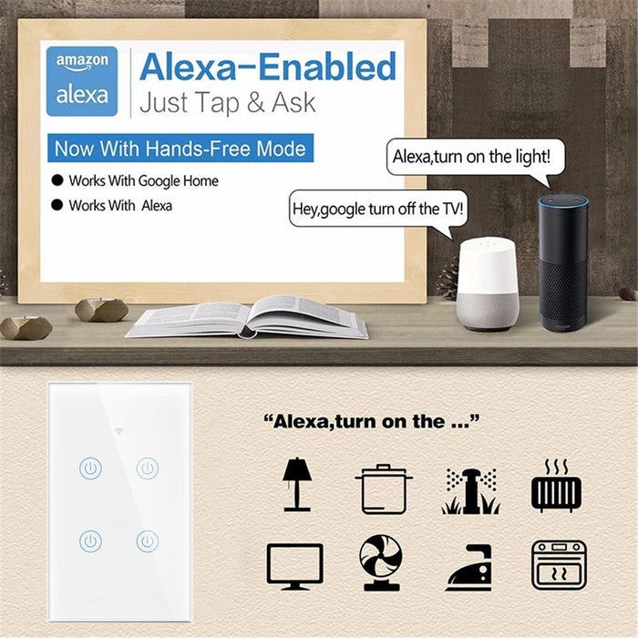 Smart Wall Touch Light Switch Wi-Fi Mobile App Control Alexa, Google  Assistant Compatible No Hub Required