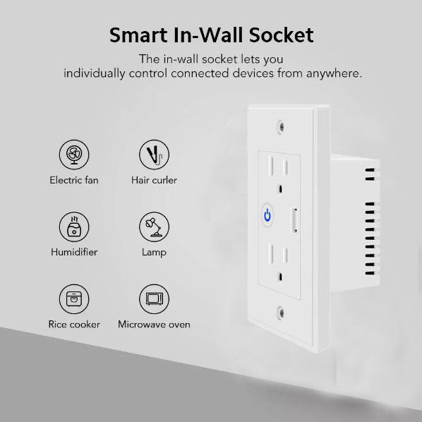 Smart Wi-Fi  In Wall Outlet one USB Port 2 independent Sockets Work with Alexa, Google Assistant, App Control Smart Living and Technology