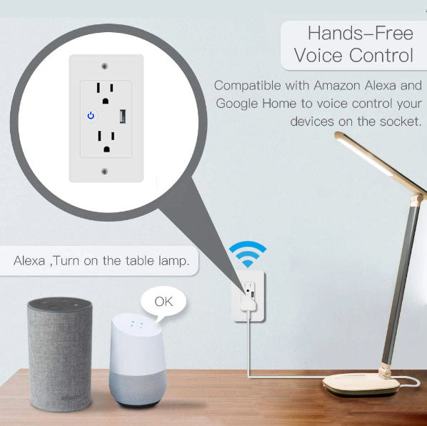 Smart Wi-Fi  In Wall Outlet one USB Port 2 independent Sockets Work with Alexa, Google Assistant, App Control Smart Living and Technology