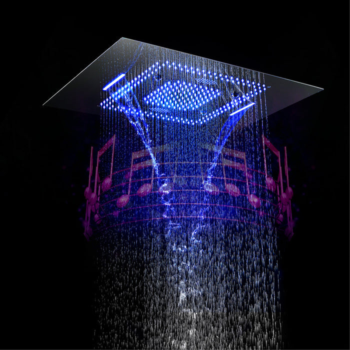 TULUM| 32" Matte Black Luxury Complete Led Music Shower Set Rain Waterfall Mist Spray Function 6 Body Jets & Hand Shower Smart Living and Technology
