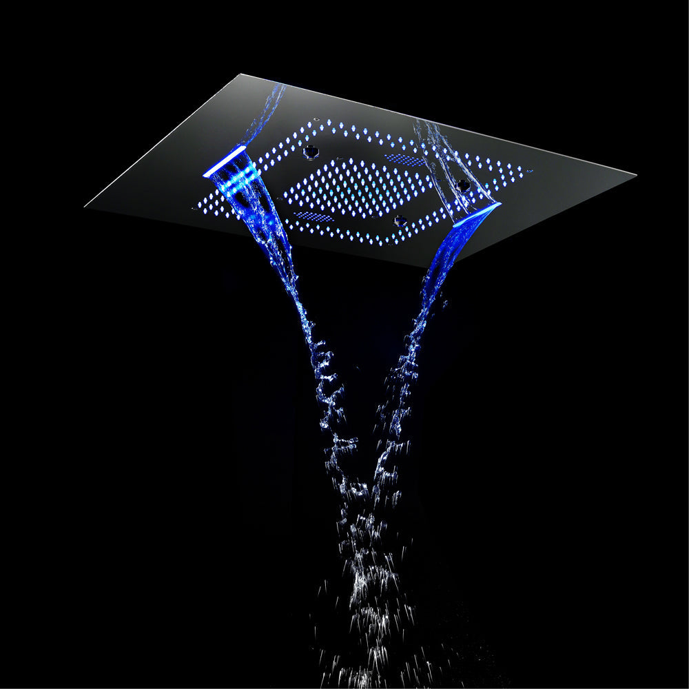 TULUM| 32" Matte Black Luxury Complete Led Music Shower Set Rain Waterfall Mist Spray Function 6 Body Jets & Hand Shower Smart Living and Technology