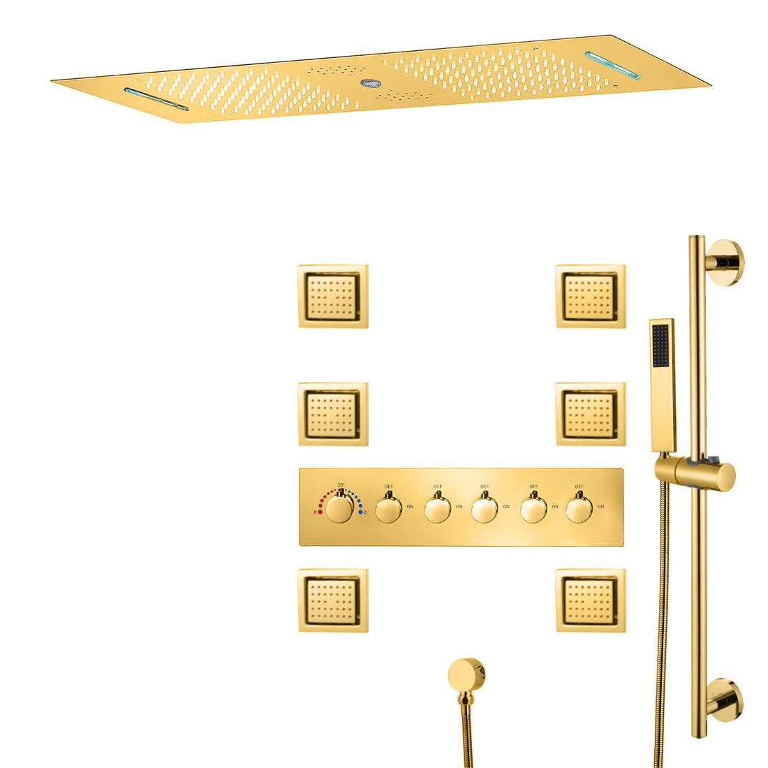 VANCOUVER| 36" INCH POLISHED GOLD CEILING MOUNTED COMPLETE LED MUSIC SHOWER SET Smart Living and Technology