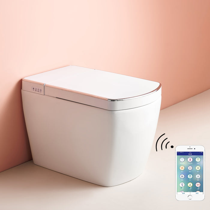White Smart Toilet One-Piece Floor Mounted Toilet  Remote Control & Mobile App Control -White Smart Living and Technology