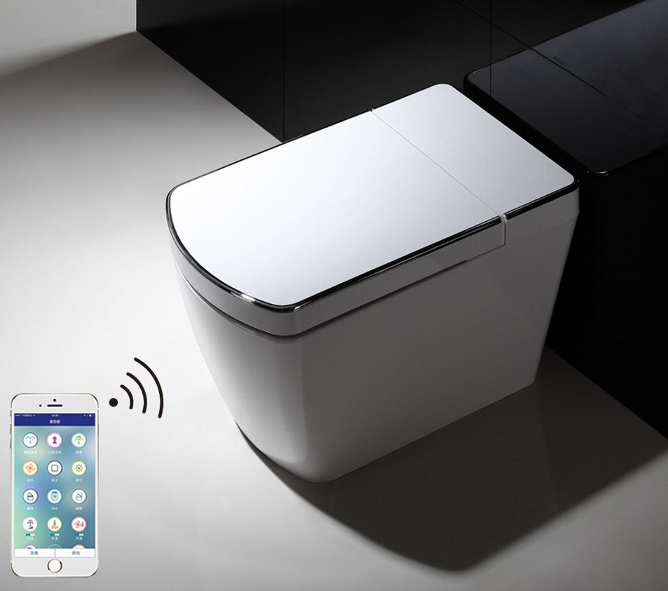 White Smart Toilet One-Piece Floor Mounted Toilet  Remote Control & Mobile App Control -White Smart Living and Technology