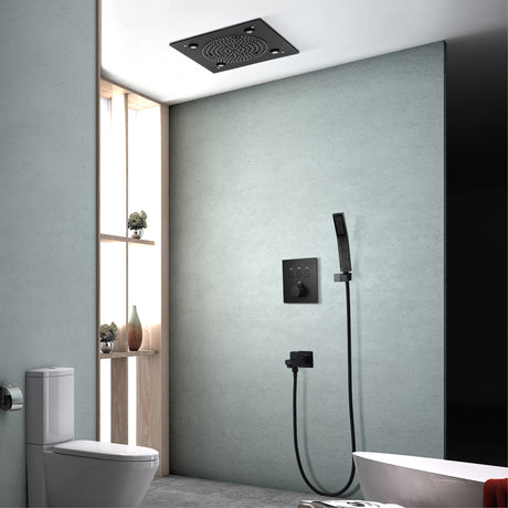 ZANZIBAR - 12" X 12" Luxury Complete Rain & Misty Spray LED Shower Set with Hand Shower & Spout. Matte Black Smart Living and Technology