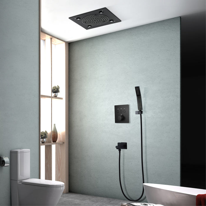 ZANZIBAR - 12" X 12" Luxury Complete Rain & Misty Spray LED Shower Set with Hand Shower & Spout. Matte Black Smart Living and Technology