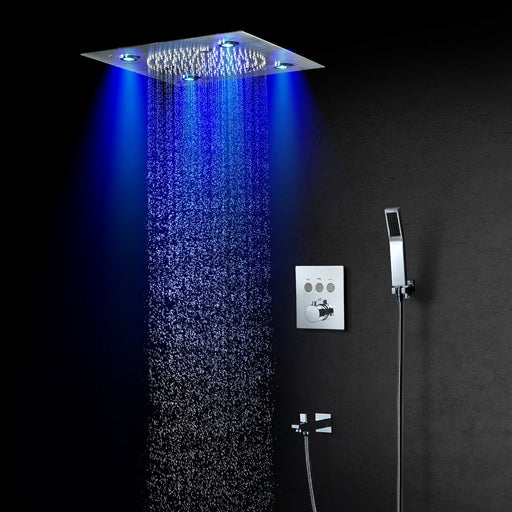 Zanzibar Chrome -12" X 12"  Luxury Complete Rain & Misty Spray LED Shower Set with Hand Shower & Spout. Smart Living and Technology